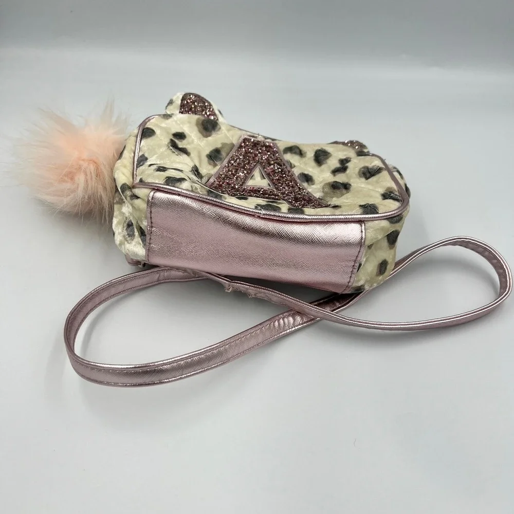 Justice Girls Novelty Cat Ear Crossbody Bag Purse with Initial A in Pink Glitter
